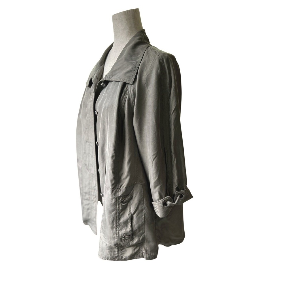 Chicos Utility Chic SILK Jacket Size 2 US 12 Green Lightweight Pockets - Picture 4 of 10